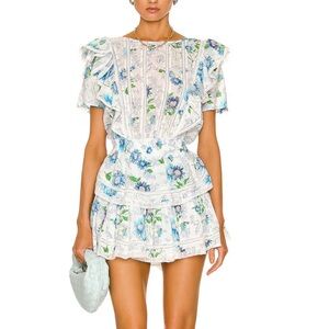 LoveShackFancy Natasha Floral Mini Dress in Blueberry Cloud
